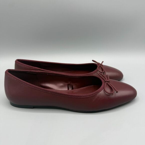 Mango MNG Bow Leather Ballet Flats Burgundy Women Size 36/US 6 - Picture 2 of 9